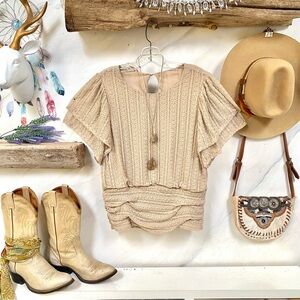 Butterfly sleeves boho textured fabric boho blouse w prairie shabby chic vibe